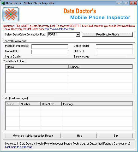 Screenshot of Mobile Forensic Software