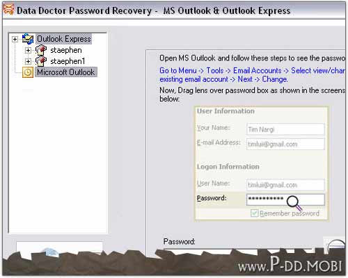 Screenshot of Outlook Password Unmask Software